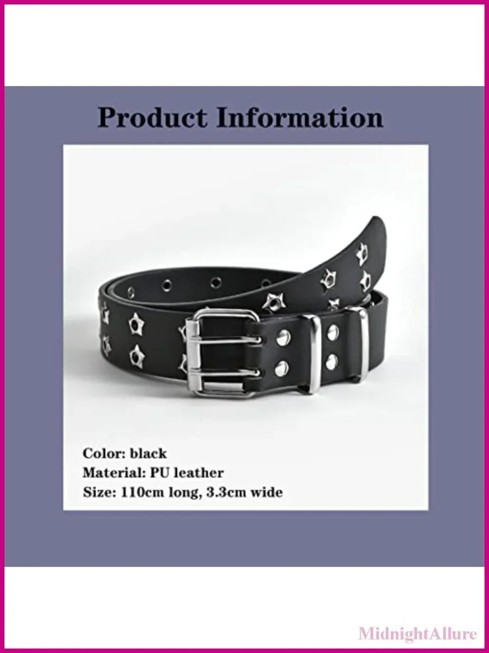 Gothic Star Rivet PU Leather Belt Double Needle Buckle Y2K Accessory